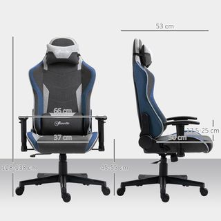 Silla De Gaming Ergonómica Con Reposabrazos, Reposacabezas Y Altura Regulable, Silla Gaming Oficina Reclinable En Tejido Efecto Lino Con Función Balanceo, Soporte Lumbar, Azul