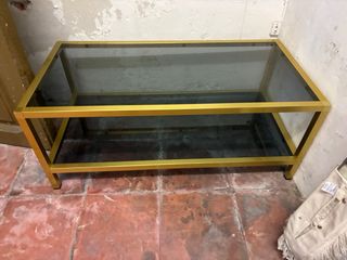 Mesa de centro cristal y metal dorado