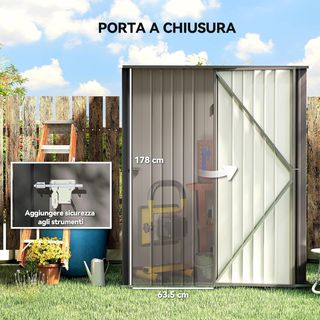 Caseta De Jardín 1.34M² en Acero Galvanizado, Cobertizo De Jardín Con Techo Inclinado, Guantes Y Puerta Bloqueable, Cobertizo Para Herramientas, 161.5X94.5X196Cm, Gris Claro