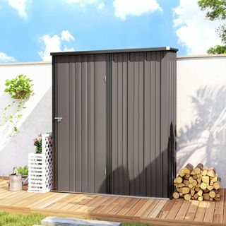 Caseta De Jardín 1.34M² en Acero Galvanizado, Cobertizo De Jardín Con Techo Inclinado, Guantes Y Puerta Bloqueable, Cobertizo Para Herramientas, 161.5X94.5X196Cm, Gris Claro