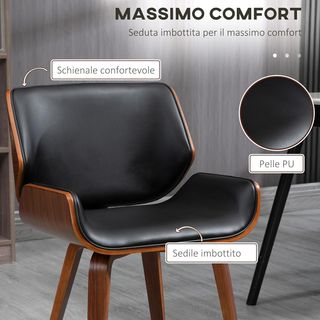 Set di 2 sedie da pranzo in pelle sintetica con schienale, gambe in legno di pioppo, sedia per cucina, soggiorno, camera da letto, ufficio, stile retrò, vintage, nero