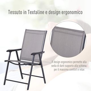 Conjunto de 4 Sillas Plegables de Exterior en Acero y Textilene para Jardín, Terraza y Veranda, Gris, 58 X 64 X 94Cm