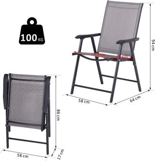 Conjunto de 4 Sillas Plegables de Exterior en Acero y Textilene para Jardín, Terraza y Veranda, Gris, 58 X 64 X 94Cm