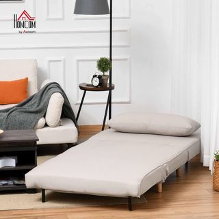 Sillón Cama 3 en 1 Con Respaldo Reclinable en 6 Posiciones y 4 Patas Retráctiles, Sillón Cama Individual en Tejido Efecto Lino Transpirable, 94X78X80 Cm, Beige