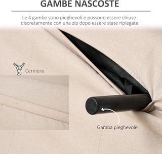 Sillón Cama 3 en 1 Con Respaldo Reclinable en 6 Posiciones y 4 Patas Retráctiles, Sillón Cama Individual en Tejido Efecto Lino Transpirable, 94X78X80 Cm, Beige