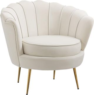 Sillón Diseño Vintage en Terciopelo, Silloncito Rétro para Habitación, Sala de Estar o Oficina, Crema 79X77X77Cm