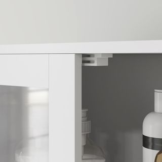 Mueble Columna Baño Con 3 Armarios de 2 Puertas, Mueble Multiusos Con Puertas de Vidrio y Persiana, 60X30X170.5Cm, Blanco