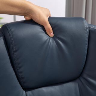 Silla Ergonómica de Oficina con 7 Puntos de Masaje y Reposapiés, Silla de Escritorio Reclinable en Cuero PU con Brazos Acolchados, Altura Ajustable y Ruedas Giratorias, para Estudio, Azul