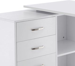 Escritorio Esquinero para Ordenador de Oficina con Cajonera 117×83.5×76Cm Blanco
