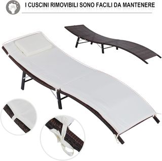 Conjunto de 2 Tumbonas Plegables, Sillas de Jardín de Rattan con Cojines Extraíbles y Lavables y Mesa Plegable, Crema