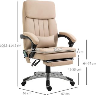 Sillón Masajeador De Oficina, Altura Ajustable Y Reclinable En Piel PU, 67X69X106.5-114.5Cm Beige