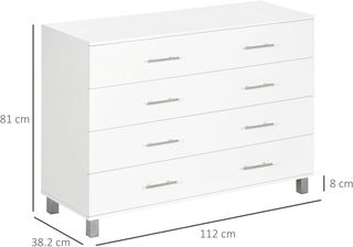 Cómoda de 4 Cajones para Dormitorio, Mueble Multiusos para Sala de Estar y Entrada con Manijas de Metal, Blanco