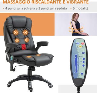 Silla Masajeadora de Oficina Ajustable en Altura, Silla Relax en PU con 6 Puntos de Masaje, 68X72X108-118 Cm, Negra