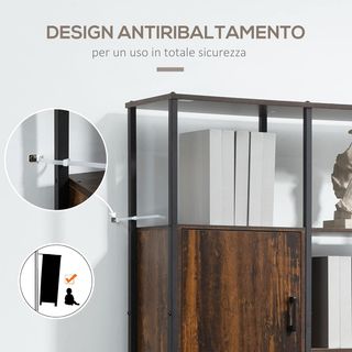 Librería Moderna Estilo Industrial Con 4 Estantes Y 2 Armarios, Estante de Metal Y Madera para Casa Y Oficina, 90X30X159.5Cm, Negro Y Marrón