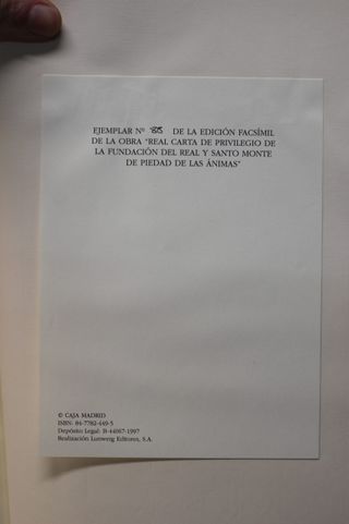 Libro facsímil Real Carta De Privilegio De La Fundación Del Real Y Santo Monte De