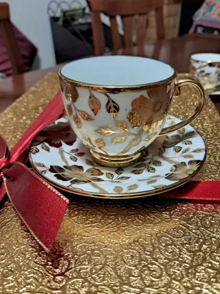 Set 6 Tazzine Caffè Porcellana Oro e Bianco