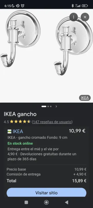 2 Ganchos de lavabo Ikea metal plateado