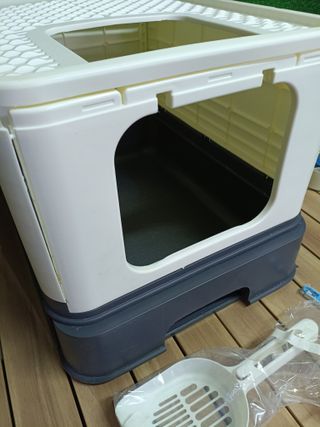 Feandrea Arenero para Gatos, Caja Arena con Bandeja Extraíble, Pala, Cepillo, Espacioso para Gatos Grandes, Carga de 15 kg, Antifiltración, Antiescapes, Beige y Negro PPT001W01