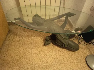 Mesa de centro cristal y hierro forjado