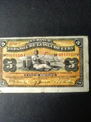 5 Pesos Cuba Española.