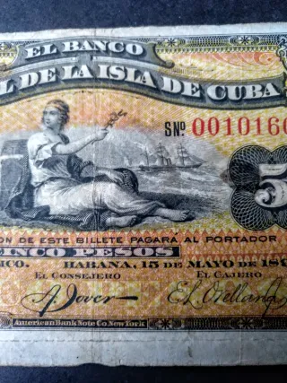 5 Pesos Cuba Española.
