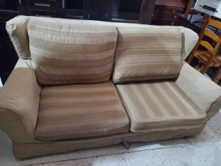 Sofá de 3 plazas en tela beige y marrón