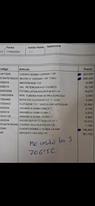 Bomba Pozo Caprari 1 HP + Cuadro 380V