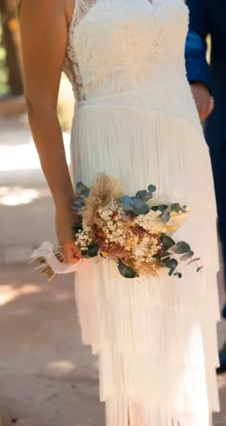 Vestido Novia Flecos Blanco