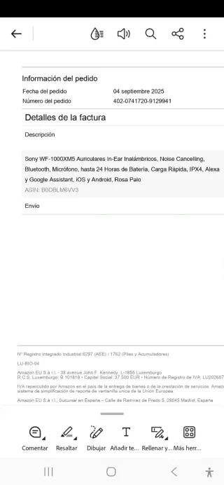 Auriculares Sony WF-1000XM5 True Wireless Rosa