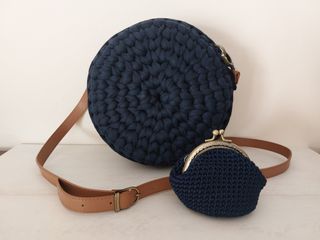 Bolso nuevo crochet Macaron azul marino