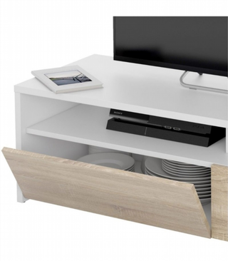 Mesa TV Con 2 Puertas 130 Cm. Blanco Artik/Roble