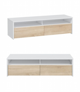Mesa TV Con 2 Puertas 130 Cm. Blanco Artik/Roble