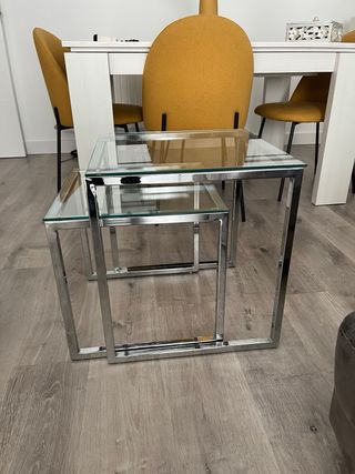 Mesas auxiliares cristal y metal (2 unidades)