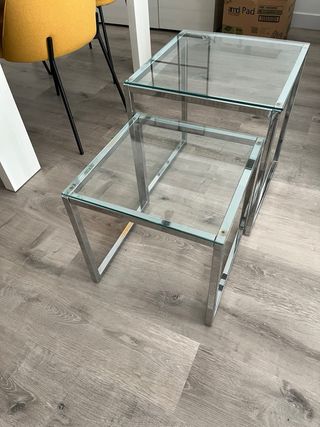 Mesas auxiliares cristal y metal (2 unidades)