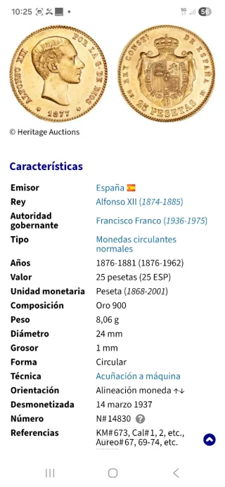 Moneda oro 1880 Alfonso XII