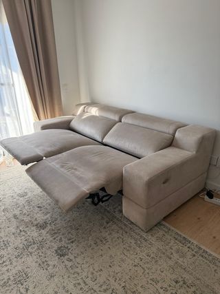 Sofá eléctrico de piel ante beige/gris