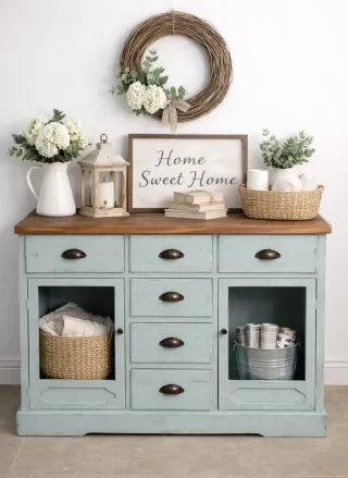 Aparador madera verde provenzal con cajones