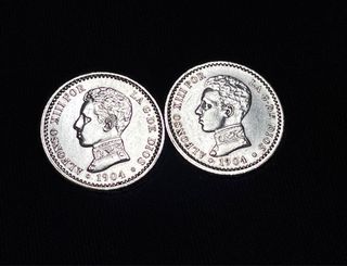 Lote variantes moneda plata 50 céntimos 1904