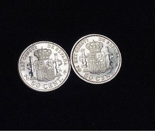 Lote variantes moneda plata 50 céntimos 1904