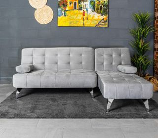 Sofá-cama chaise-longue gris terciopelo