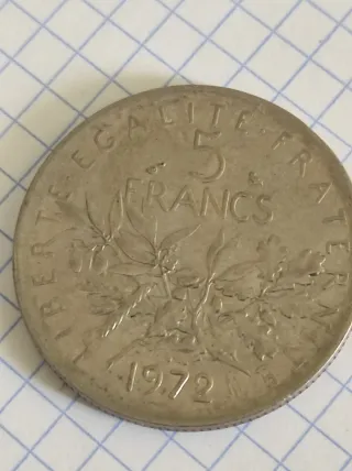 Moneda Francesa Antigua 5 francos año 1972