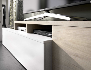 Mueble de Salón 200 cm. Blanco Brillo y Nature