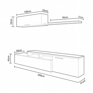 Mueble de Salón 200 cm. Blanco Brillo y Nature