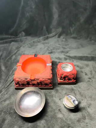 Juego Cenicero y Encendedor Decorado Elefantes