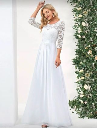 Vestido de Novia Blanco Encaje Manga Larga