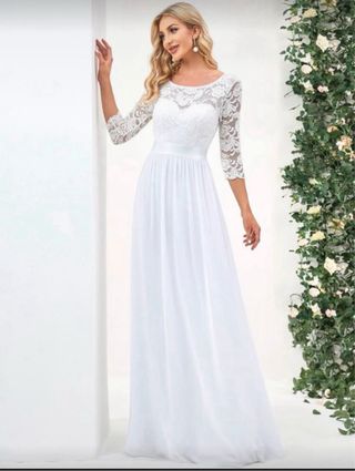 Vestido de Novia Blanco Encaje Manga Larga