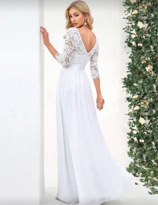 Vestido de Novia Blanco Encaje Manga Larga