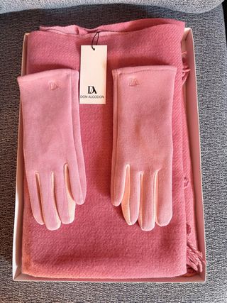 Conjunto DON ALGODON bufanda y guantes rosa