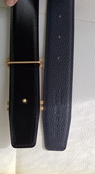 Cintura Hermès fibbia H Au Carre dorata,blu Nero