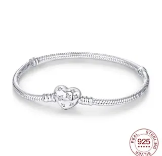 Pulsera de plata con corazón y estrellas